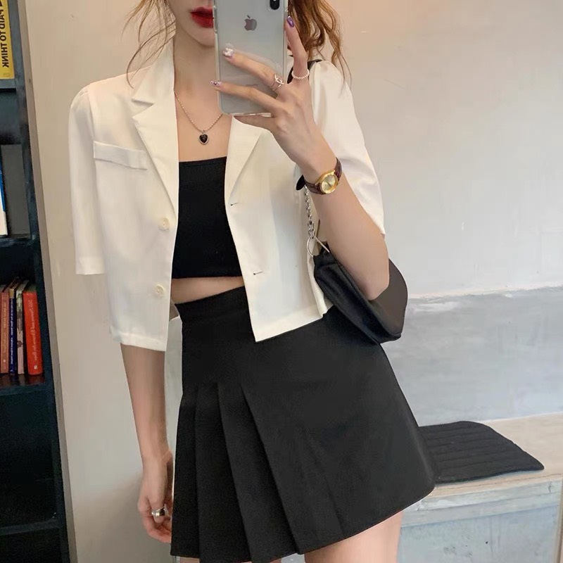 Áo khoác Blazer nữ dáng croptop bigsize 87 kg _ Áo vest ngắn tay 1 lớp trẻ trung năng động AV70