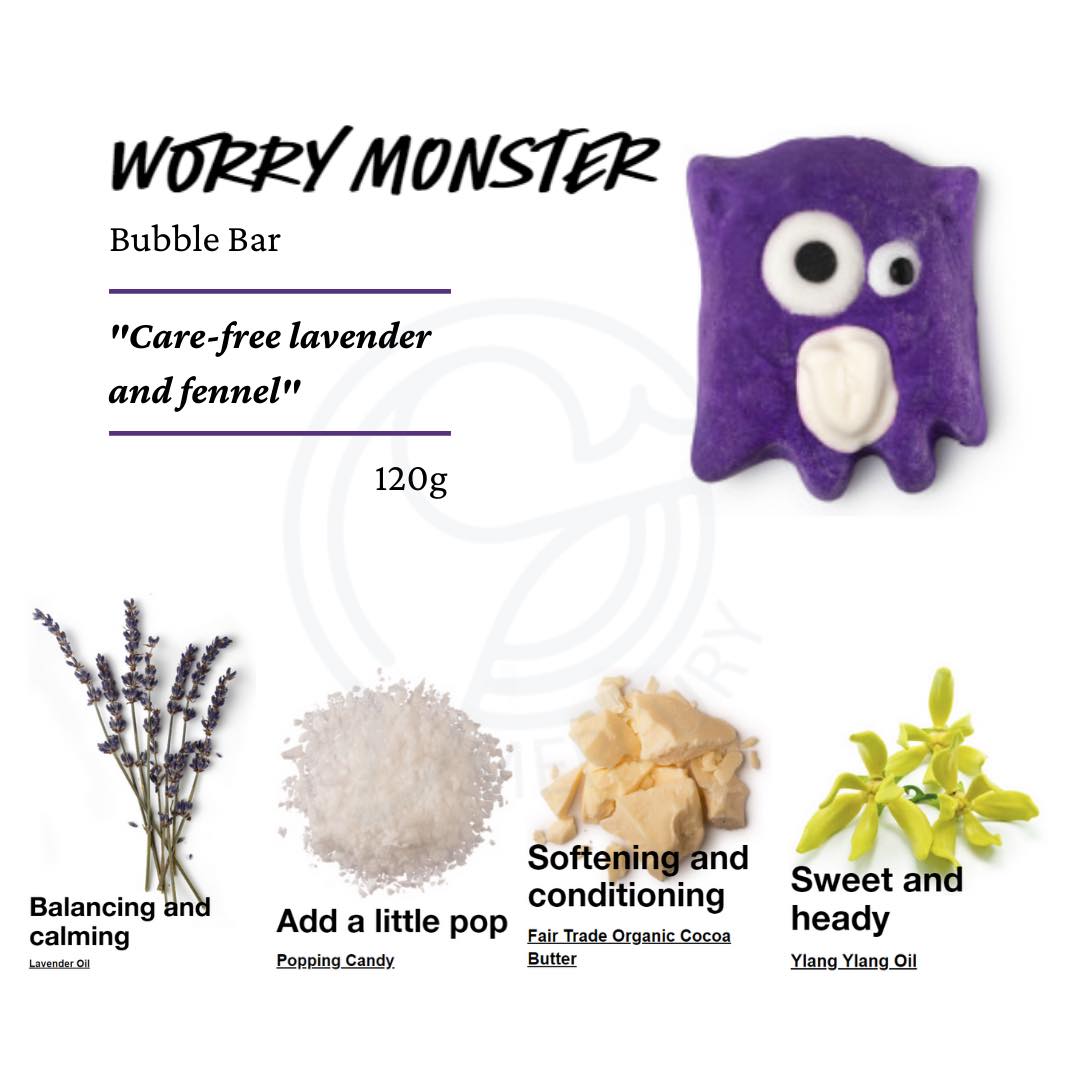 Viên tạo bọt bồn tắm lush - worry monster bubble bar hương lavender