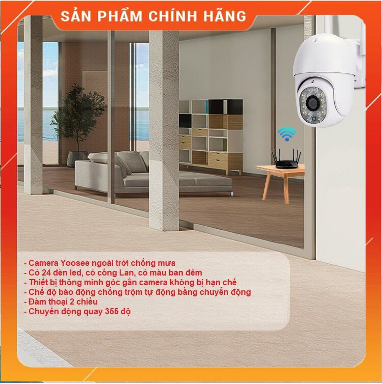 Camera ip wifi yoosee ngoài trời ptz m24 5.0mpx hd1080p xoay 360 độ 24 led- top camera