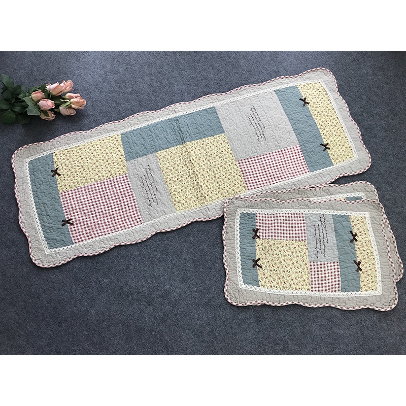 Thảm set 3 - ghép 4 nơ caro đỏ - t3n01102