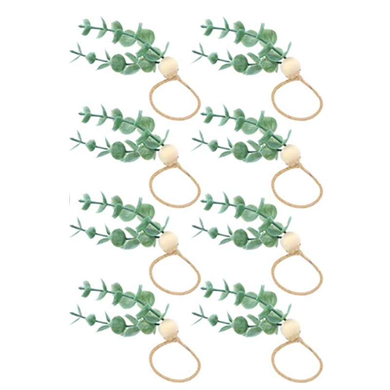 8 Pcs Eucalyptus Napkin Rings Rustic Wooden Beads Napkin Rings Rustic Farmhouse Napkin Rings Handmade Napkin Holders