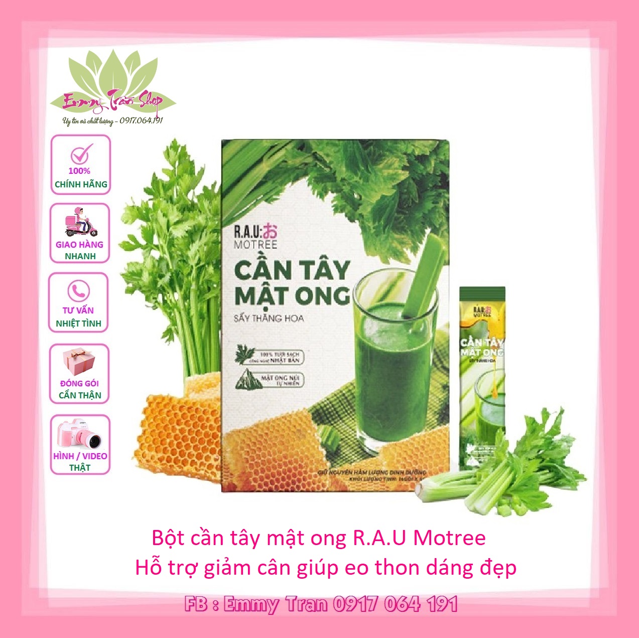 (Chính hãng 100%) Bột Cần Tây Mật Ong R.A.U MOTREE - Hỗ trợ giảm cân giúp eo thon dáng đẹp