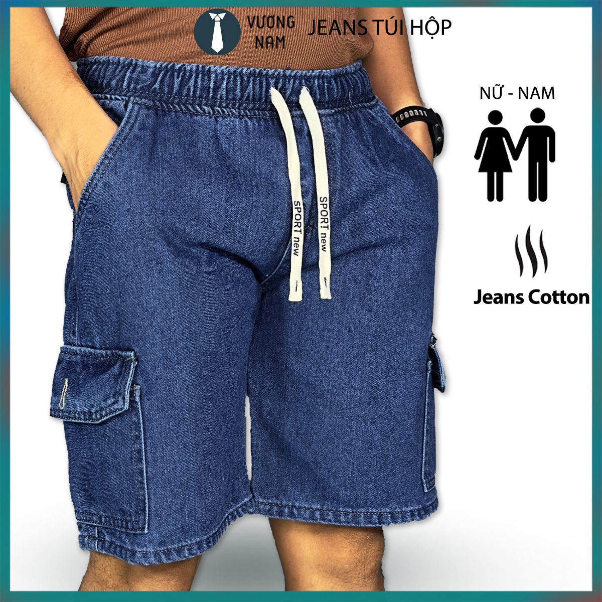 Quần short jean nam Lưng Thun Túi Hộp form đẹp thoáng mát TREND