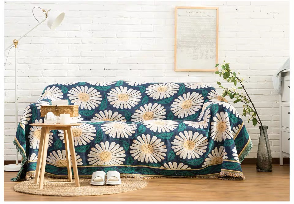 Thảm Thổ Cẩm họa tiết Hoa Cúc, Chăn phủ Sofa, Thảm picnic dệt cao cấp