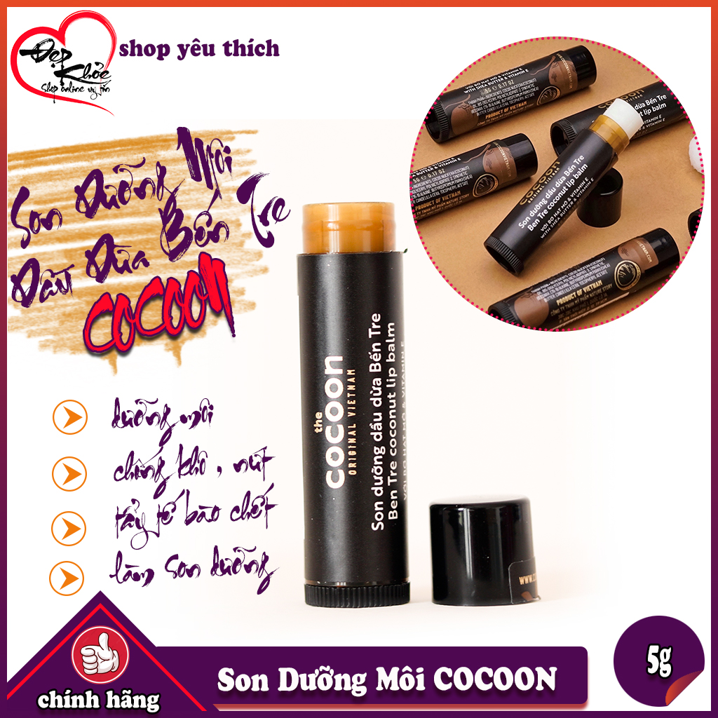 Son Dưỡng Môi Dầu Dừa Bến Tre COCOON 5g ( giúp môi mềm mượt , hồng hào chống khô nứt nẻ )