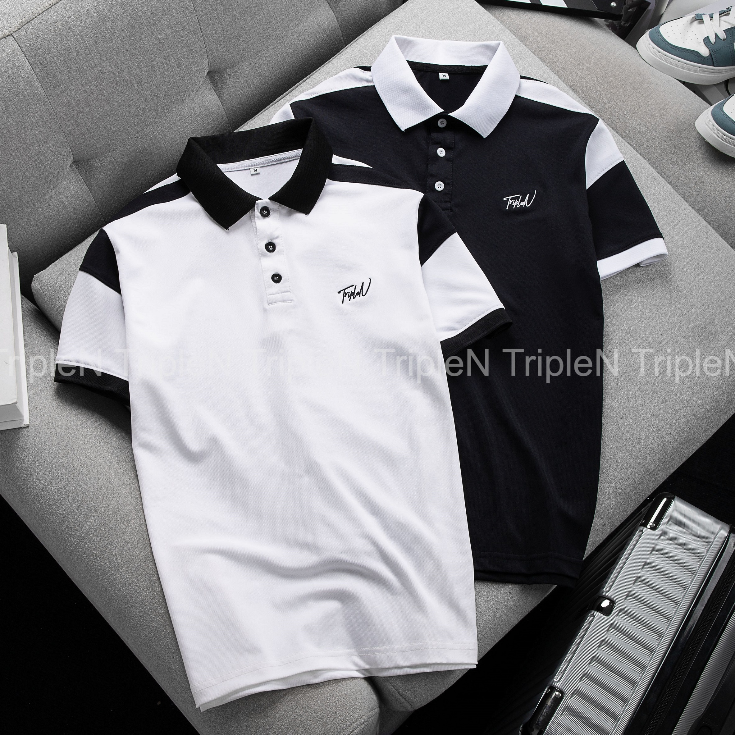 Áo Polo Nam TripleN Phối Thêu Hoặc Không Thêu Chất Vải Cá Sấu Cotton Co Dãn 4 Chiều Cao Cấp
