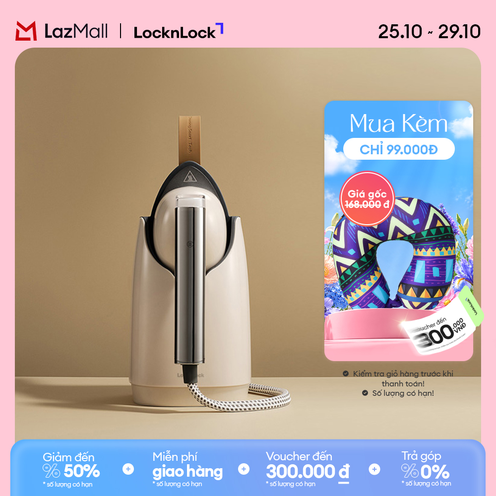 Bàn ủi hơi nước LocknLock Garment steamer ENI218IVY 220-240V, 50-60Hz, 1370-1630W, Dung tích 800ml - Màu ngà