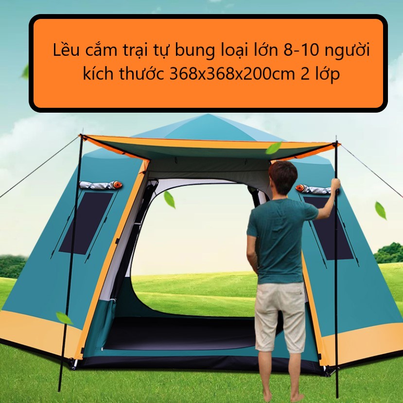 Lều cắm trại 5 8 10 người lạc đà camel nhiều cửa thoáng mát với 2 lớp chống thấm tuyệt đối với vân nổi tuyệt đẹp