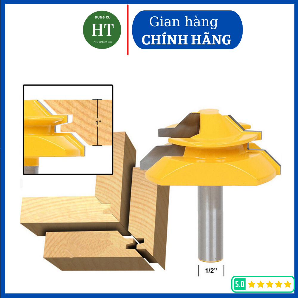 Mũi phay gỗ ghép hộp -ghép góc vuông cho ván dày cốt 12ly7
