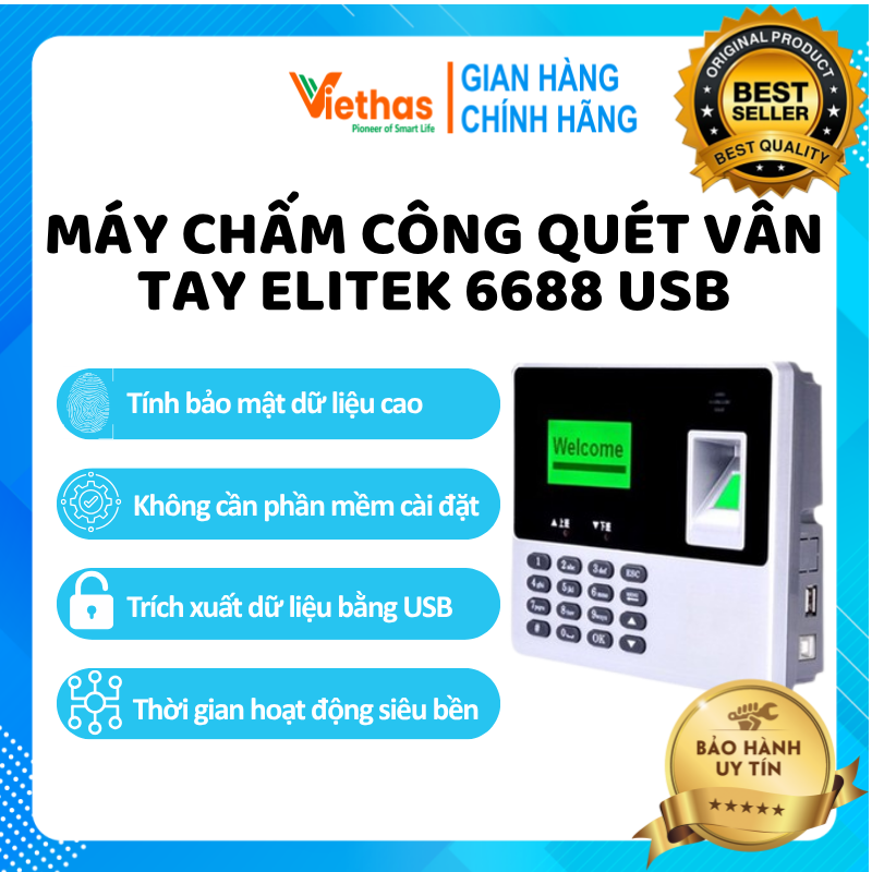 Máy chấm công quét vân tay elitek 6688