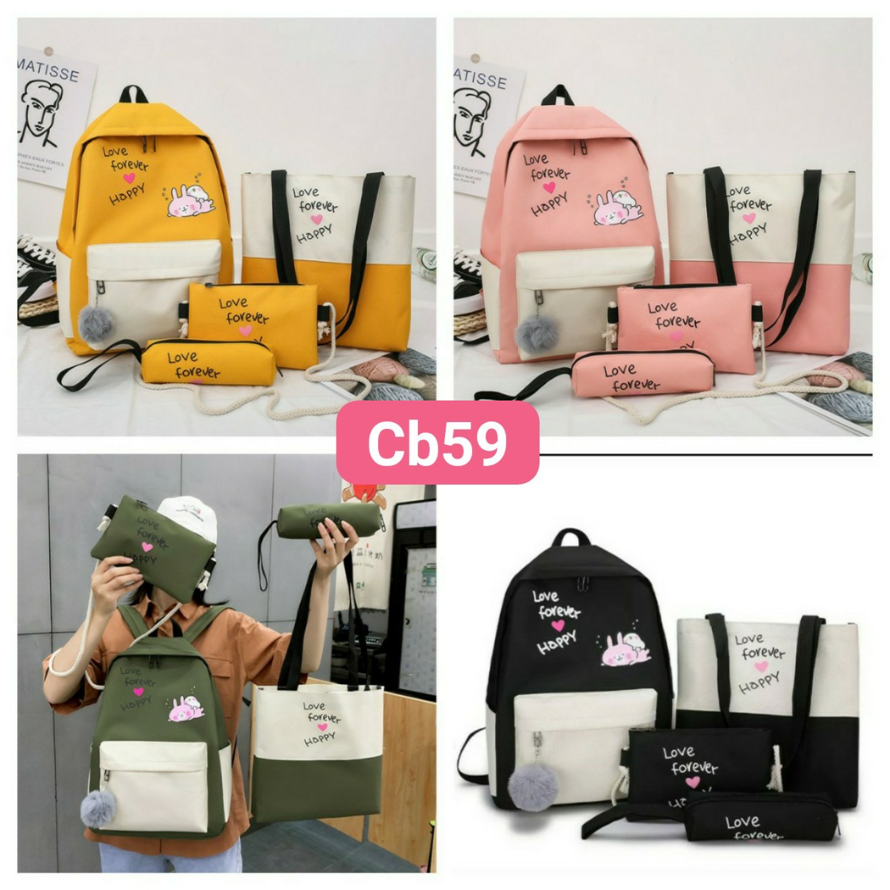 Set balo nam nữ 4 món chuột phoe pe siêu cute mã cb13