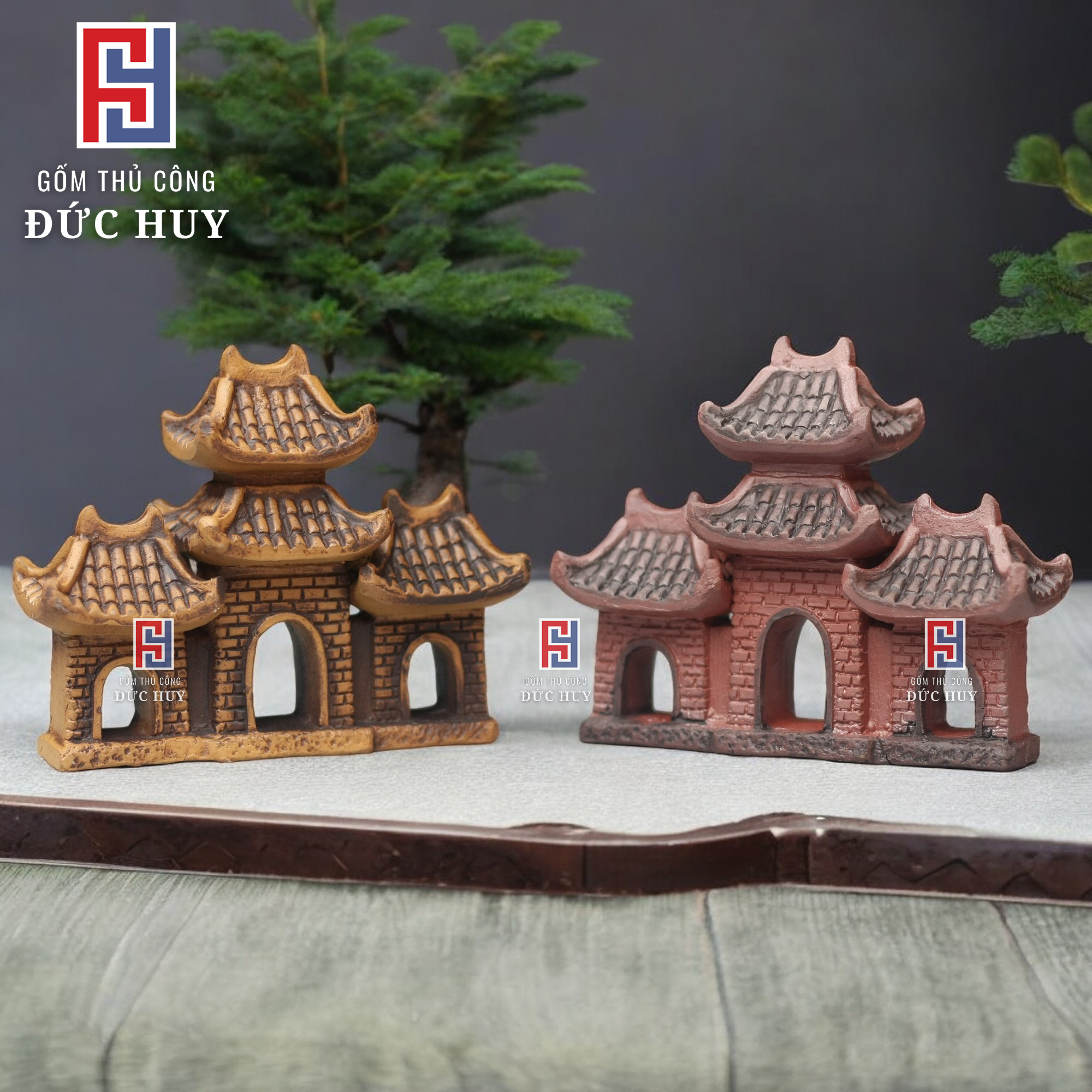 Mô hình gốm Cổng làng cổ mini trang trí hòn non bộ - trang trí bể cá - chậu cây bonsai