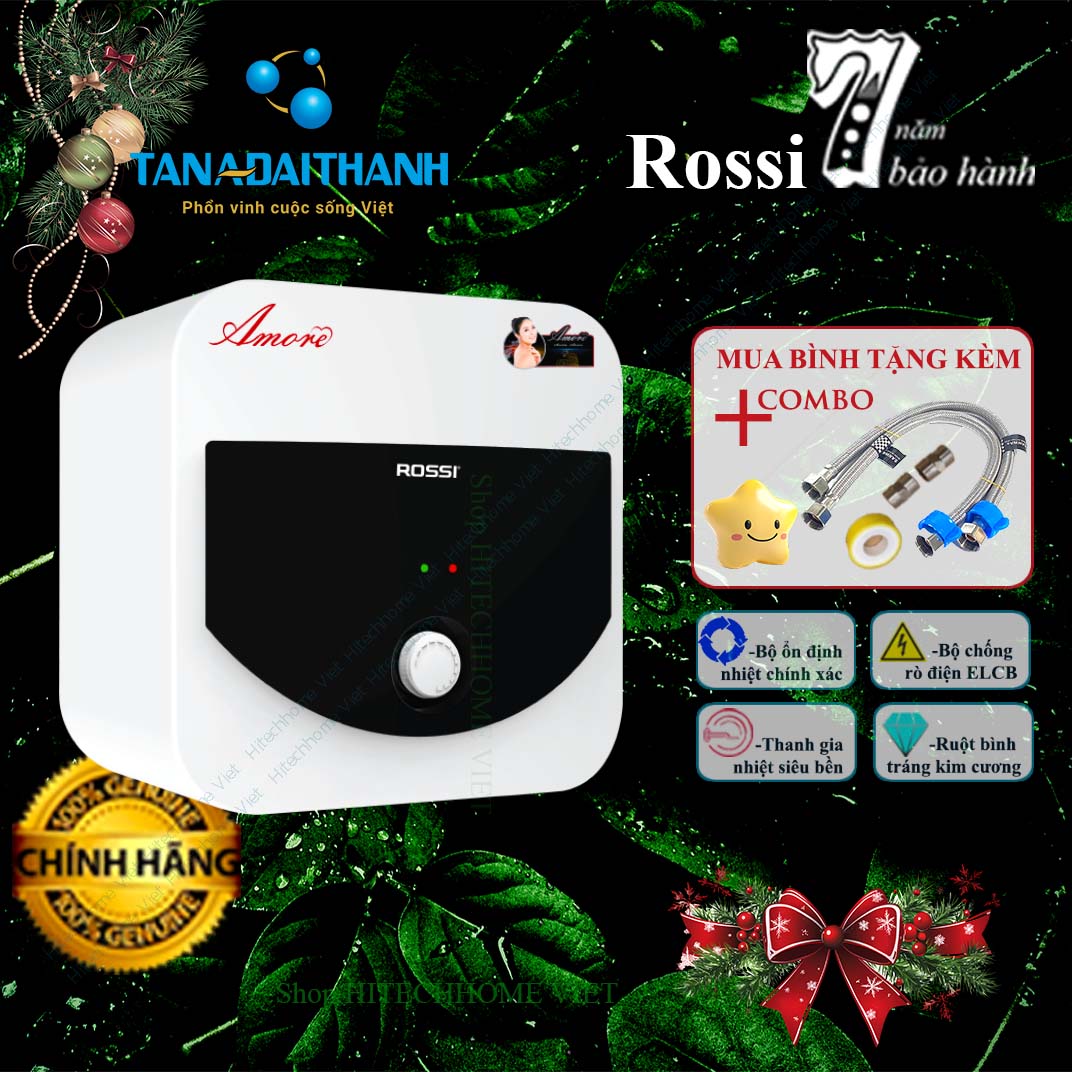 Bình nóng lạnh gián tiếp rossi amore Ram-15SQ;20SQ;30SQ lít,bảo hành 7 năm, tiết kiệm điện