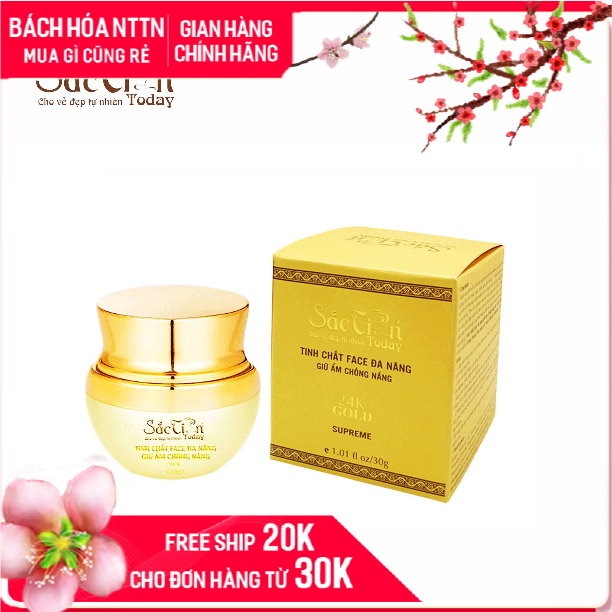 Tinh chất face đa năng giữ ẩm chống nắng Sắc Tiên Today 30 gam tinh chất vàng 24K nâng cơ trẻ hóa, chống oxy hóa làm mờ vết thâm nám giúp da tươi sáng