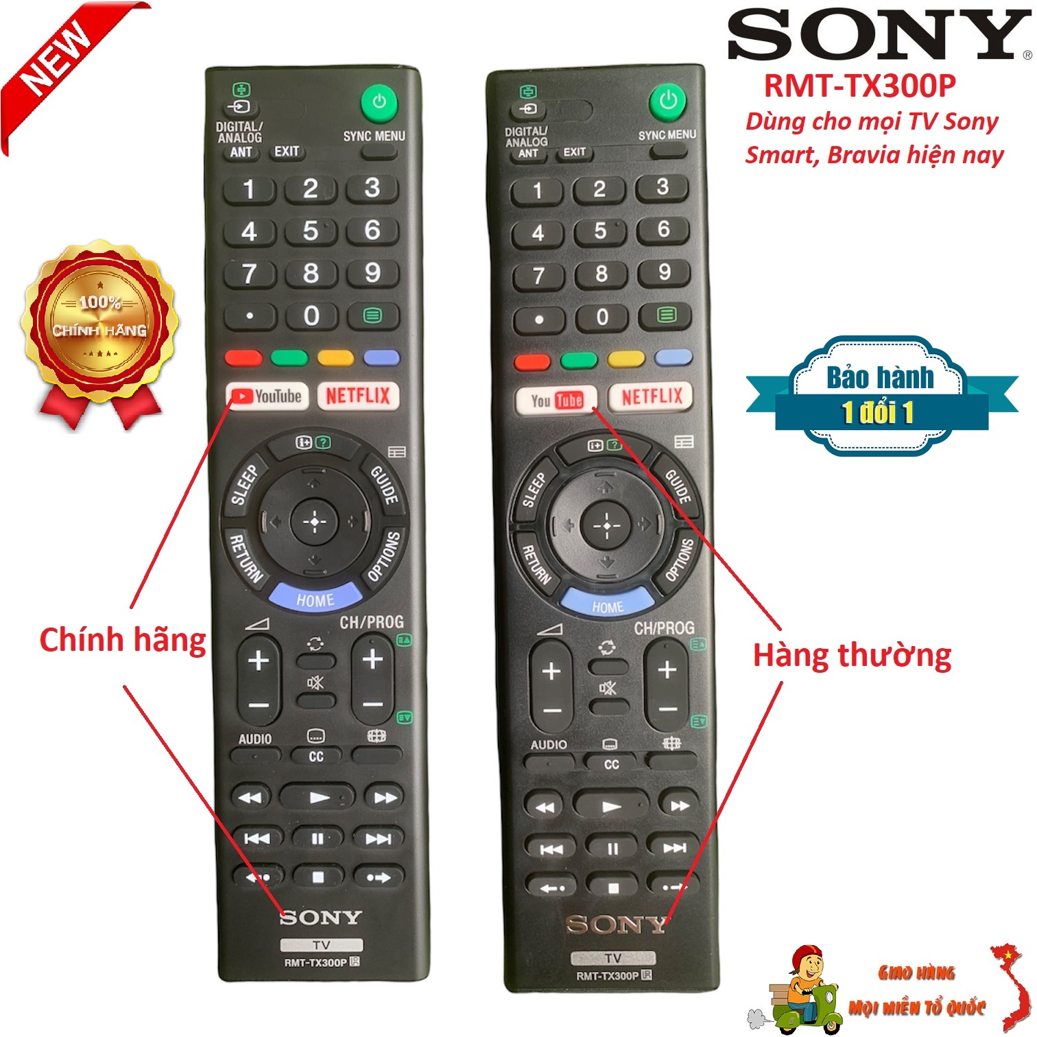 Điều khiển tivi Sony Smart RMT-TX300P Bravia Led LCD Smart TV - Hàng mới [ BH đổi trả, tặng kèm pin ] Remote tivi sony RMT-TX300P TX300P Bấm từ xa tivi Sony smart tv