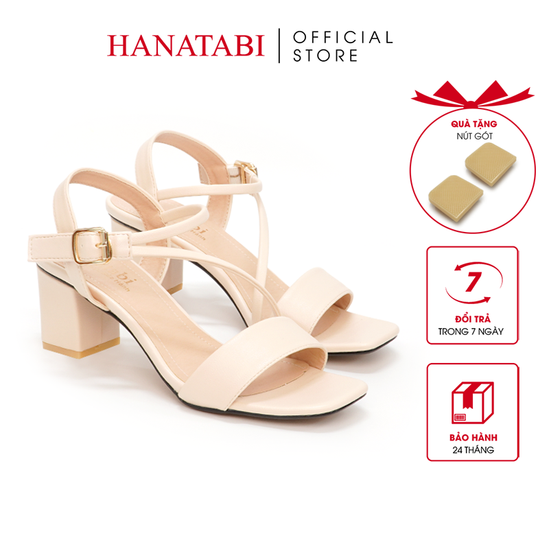 Hanatabi women s sandals 5cm high heels square buckle cross straps square