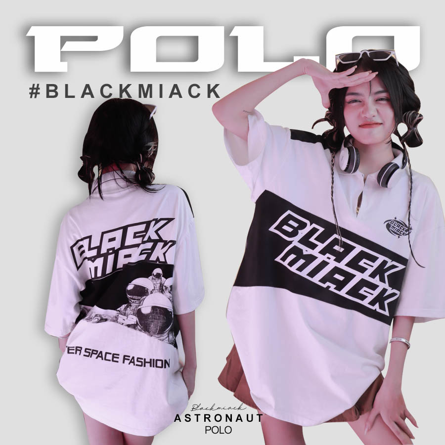 Áo polo phi hành gia tay lỡ form rộng, chất cotton blackmiack - unisex nam nữ đều mặc được