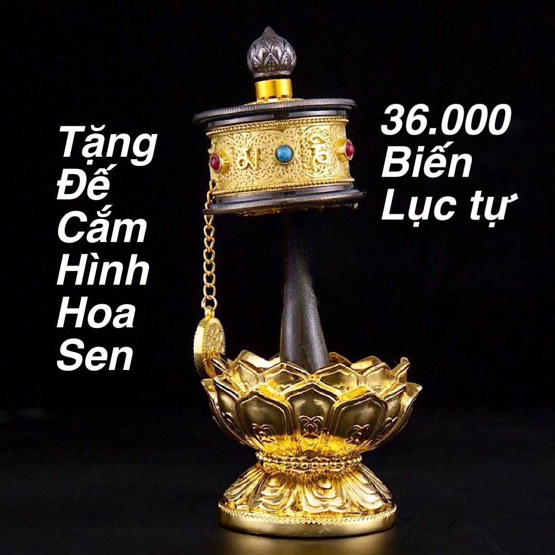 Kinh luân cầm tay tây tạng lục tự om mani 18cm tặng đế cắm - bánh xe cầu nguyện