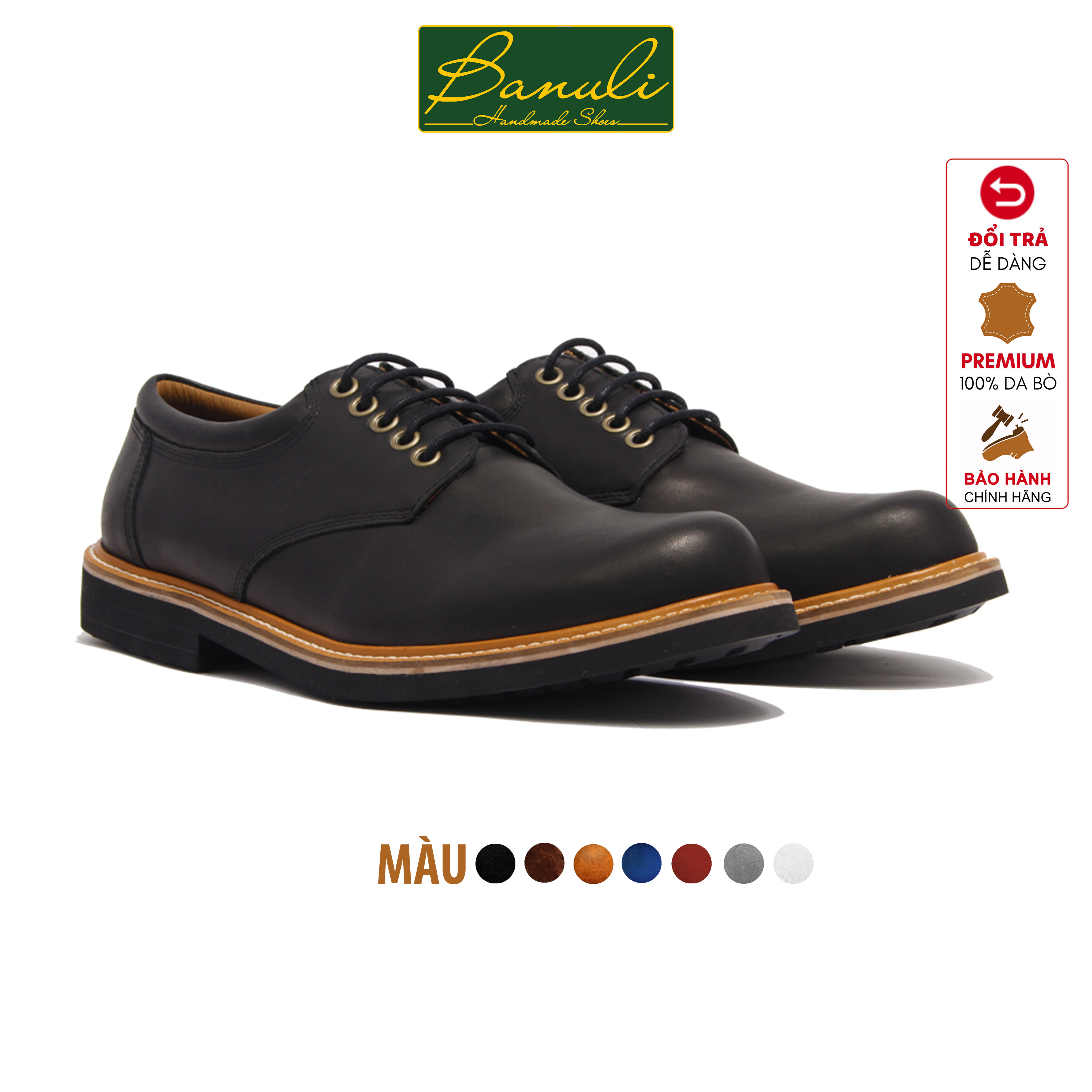 Giày Nam Buộc Dây Da Bò Sáp Crazy Horse Cao Cấp – B2PD3