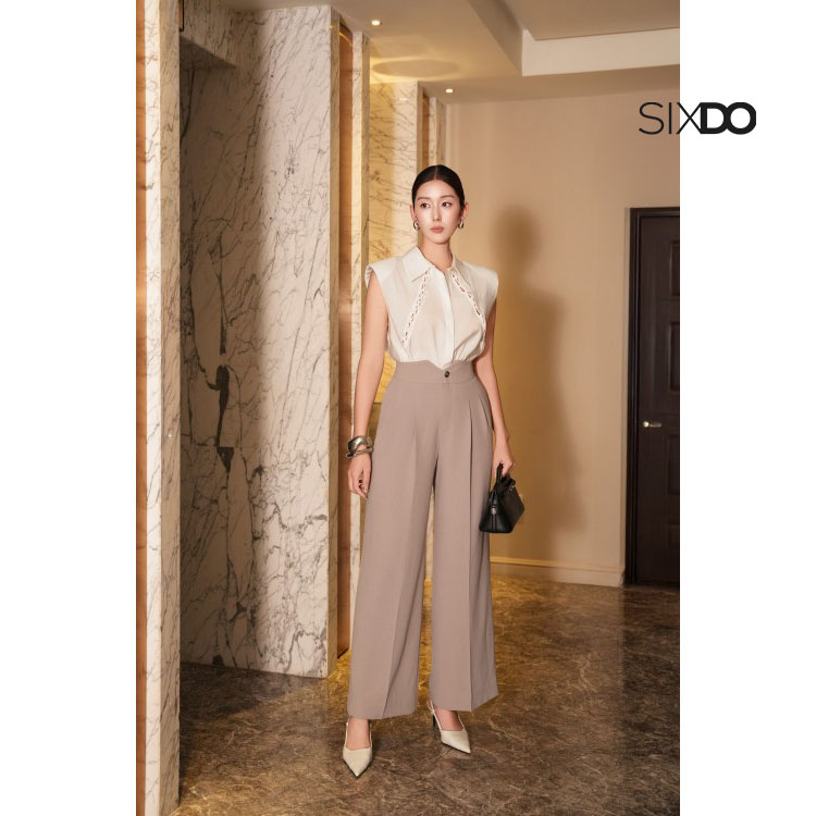  Quần công sở nữ dáng suông SIXDO  Grey Woven Straight Pants  
