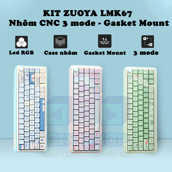 Kit bàn phím cơ custom LMK67 nhôm CNC 3 mode mạch xuôi gasket mount