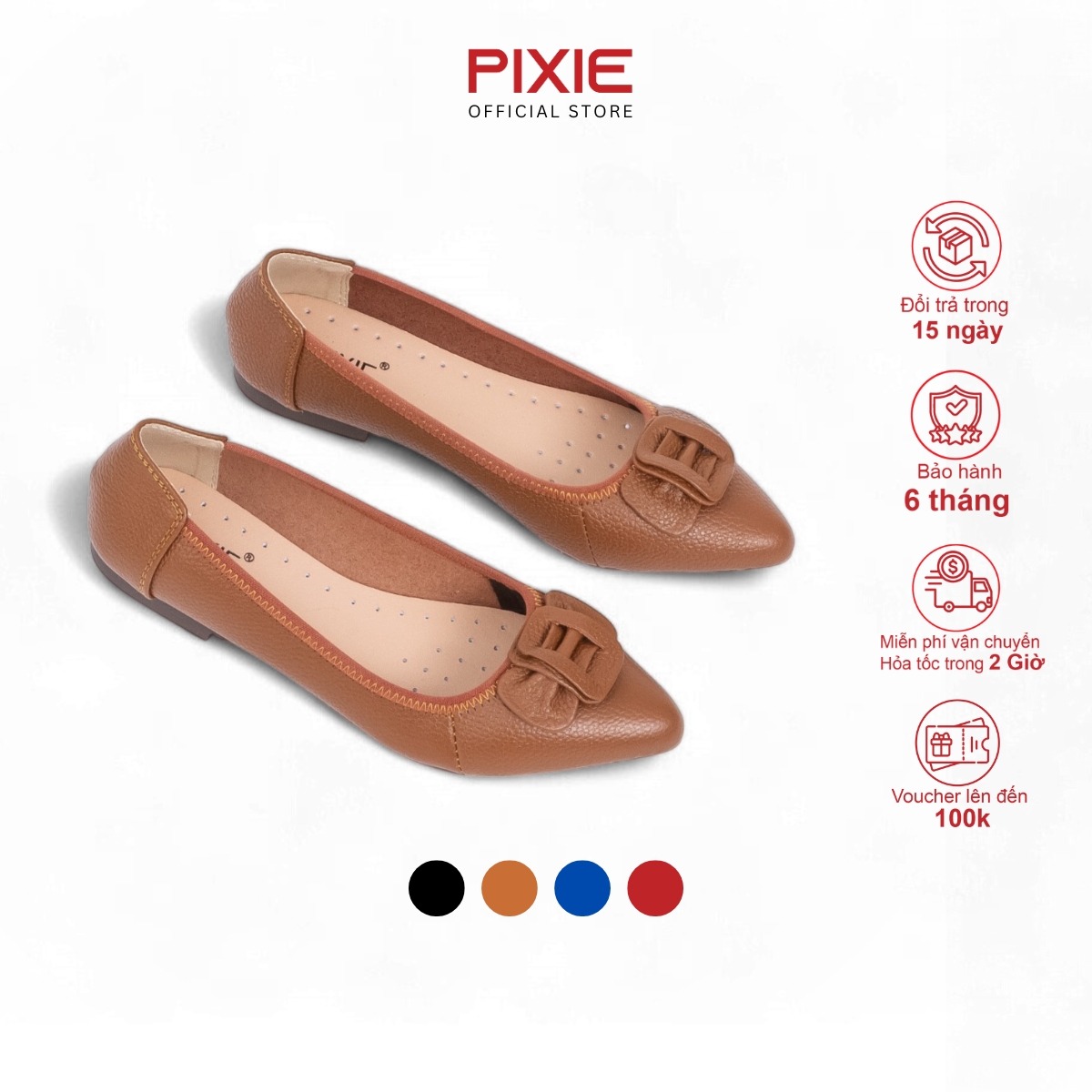 Giày Búp Bê Nữ Mũi Nhọn Gắn Nơ Pixie P126