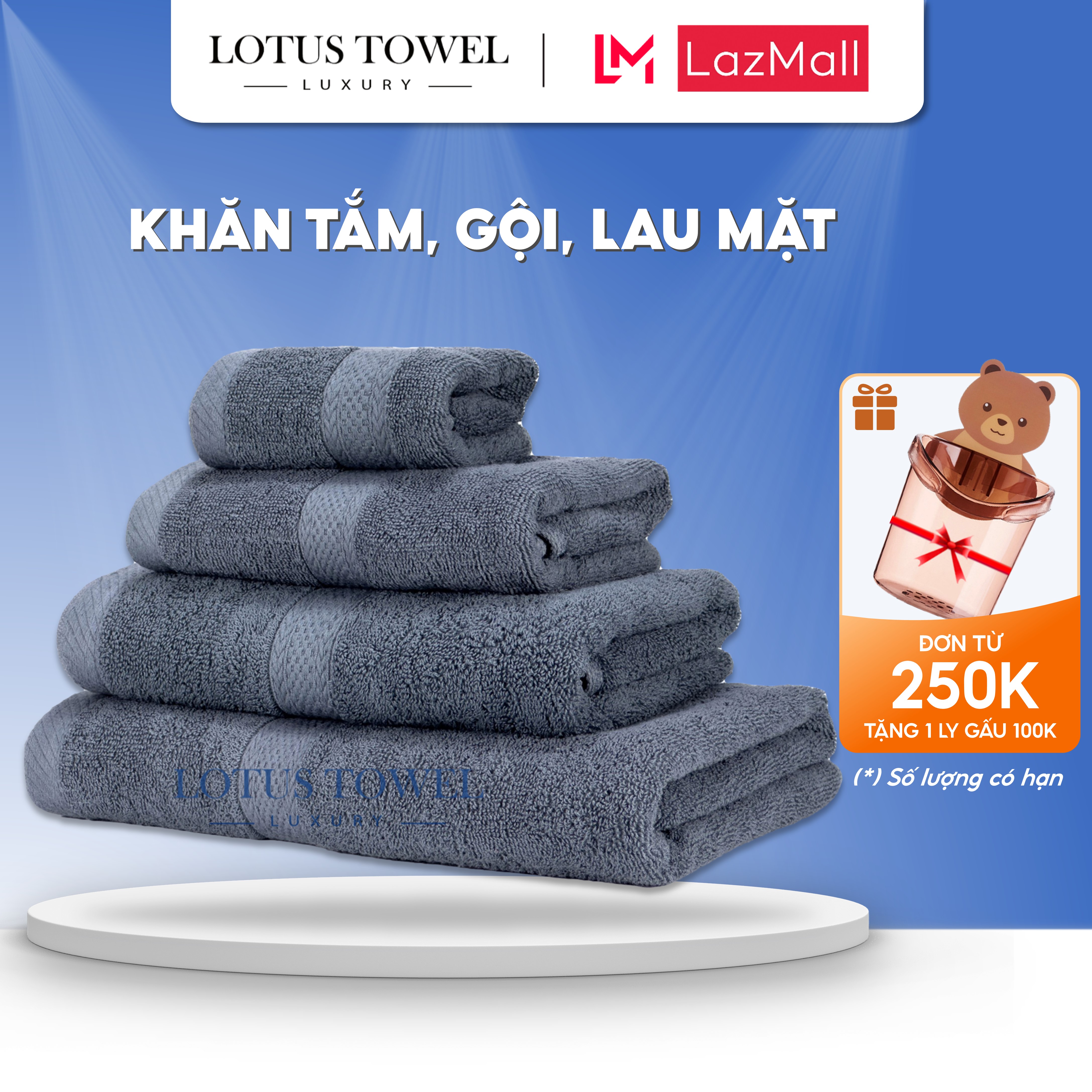 Khăn Tắm, Khăn Gội Đầu, Khăn Lau Mặt LOTUS TOWEL 100% Cotton Cao Cấp Mềm Mịn, Thấm Hút, Không Ra Màu