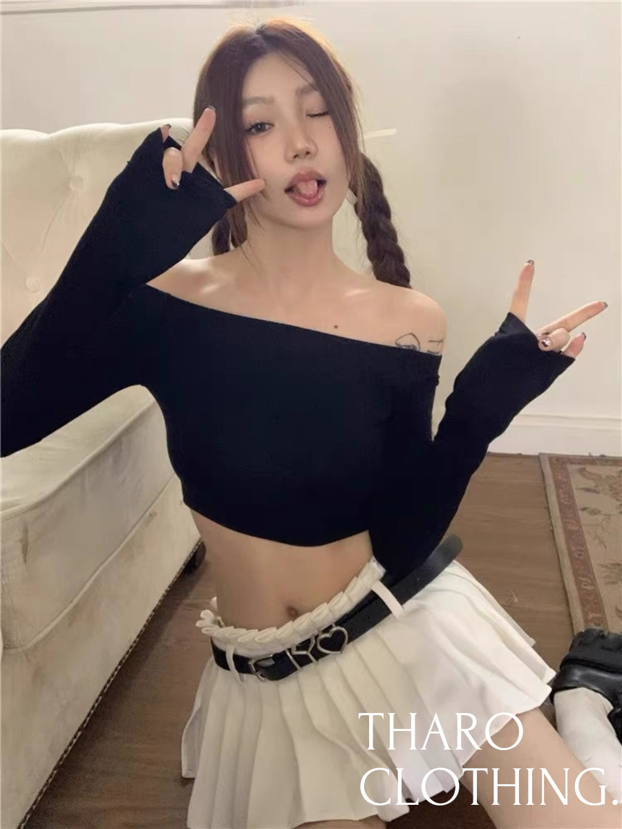 Áo croptop nữ trễ vai tay dài - tharo clothing