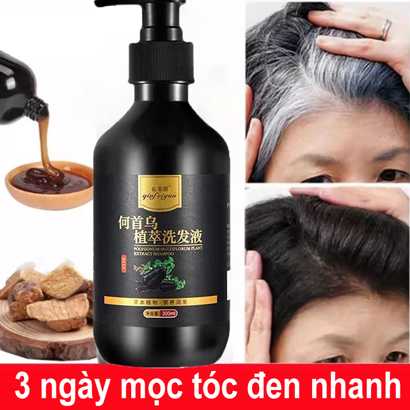 Dầu Gội Dược Hà Thủ Ô 300ml,Hà Thủ Ô ngăn ngừa rụng tóc tóc trắng Dầu gội đầu chuyển sang màu đen Dầu gội thảo dược tự nhiên Sửa chữa tóc đen Dầu gội nhanh tự nhiên Vĩnh viễn Tinh chất thực vật hữu cơ cho nam giới và phụ nữ Trắng xám Màu tóc