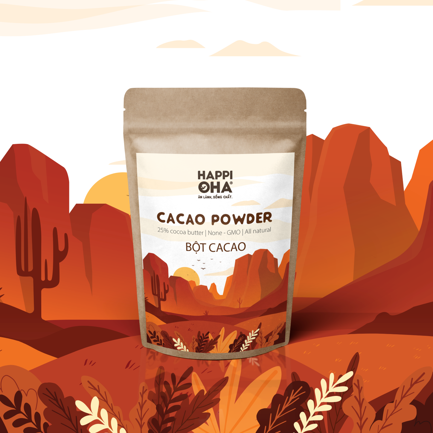 Bột Cacao Nguyên Chất 100% Không Đường Tinh Luyện HAPPIOHA - Túi Giấy 50g