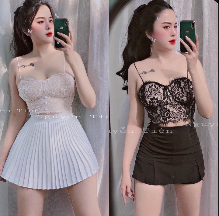 Áo croptop bra 2 dây chất ren hàng y hình kèm ảnh thật chính chủ