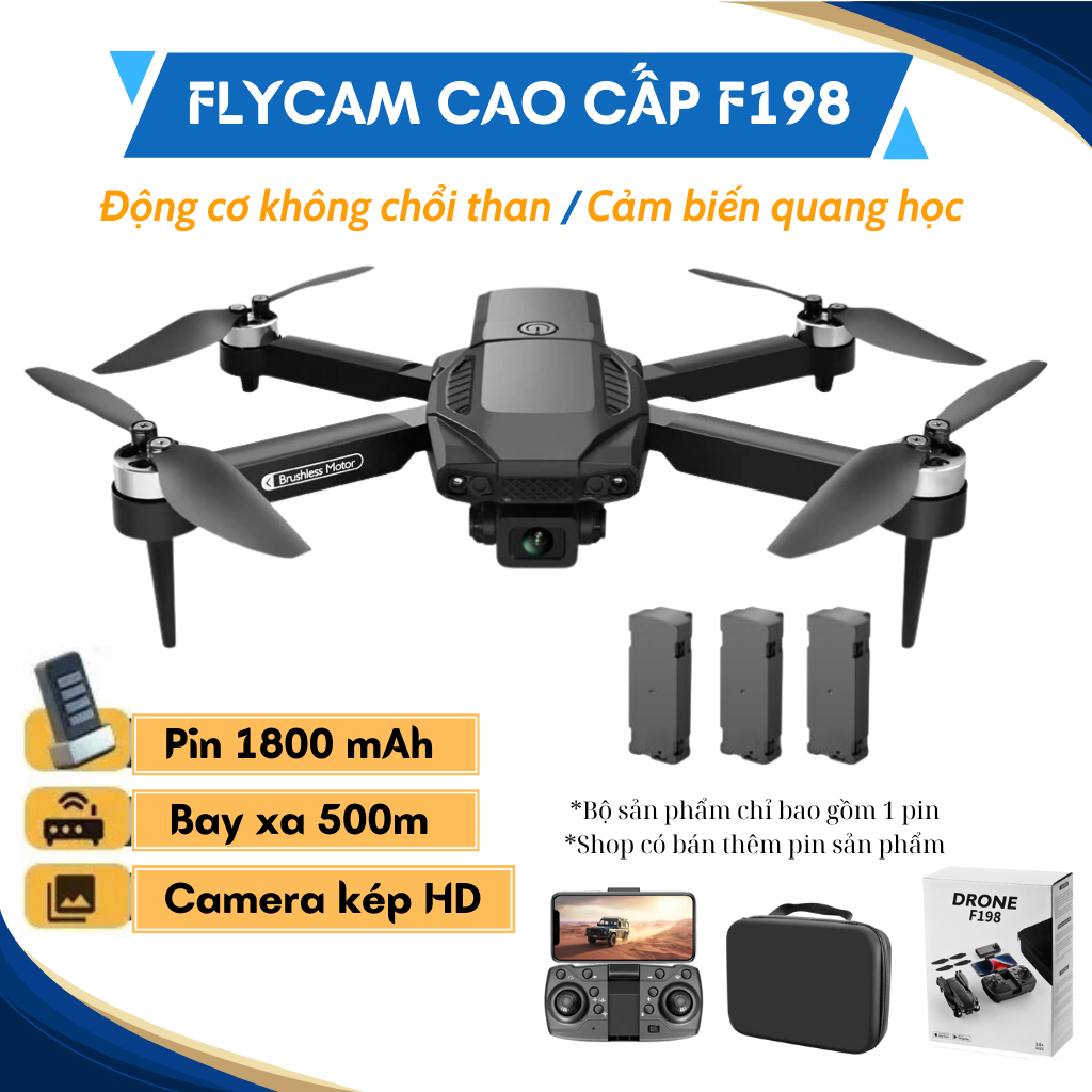 Máy bay điều khiển từ xa flycam mini F198 - Flycam mini giá giẻ  có động cơ không chổi than, cảm biến quang học