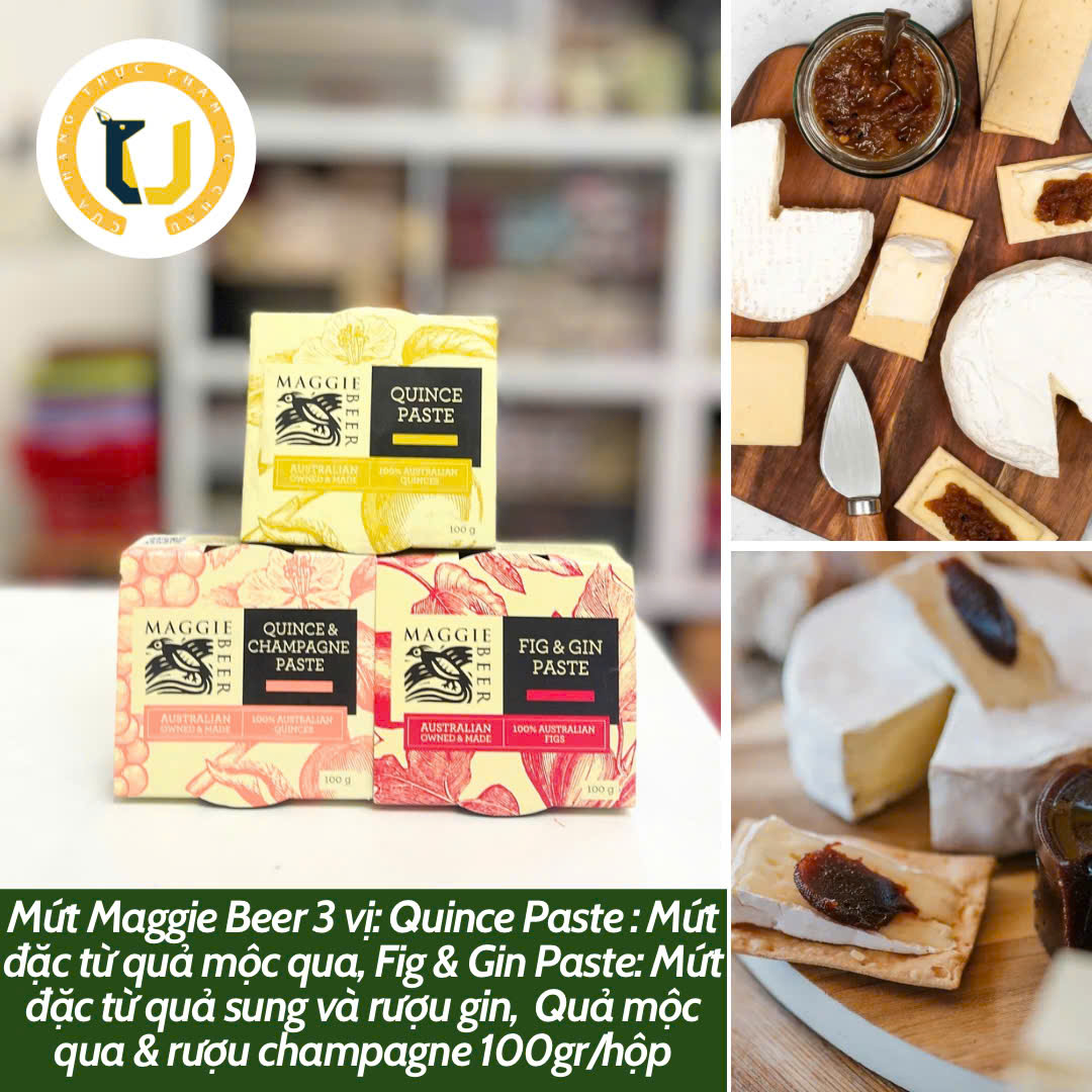 (HÀNG ÚC) Mứt trái cây có vị ruou ít ngọt thích hợp ăn chay MAGGIE BEER FIG/ GIN/ CHAMPAGNE Paste hộp 100Gr