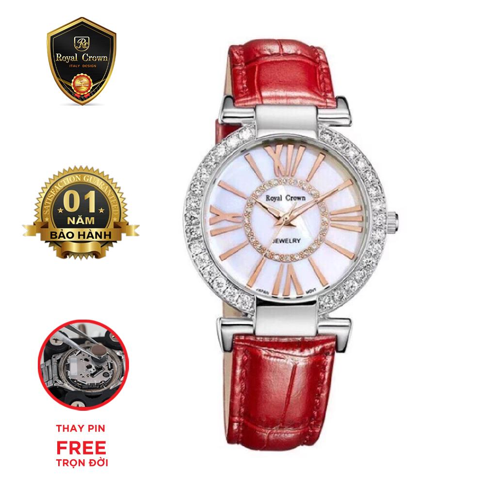 Đồng hồ nữ chính hãng Royal Crown Italy 6116 dây da đỏ