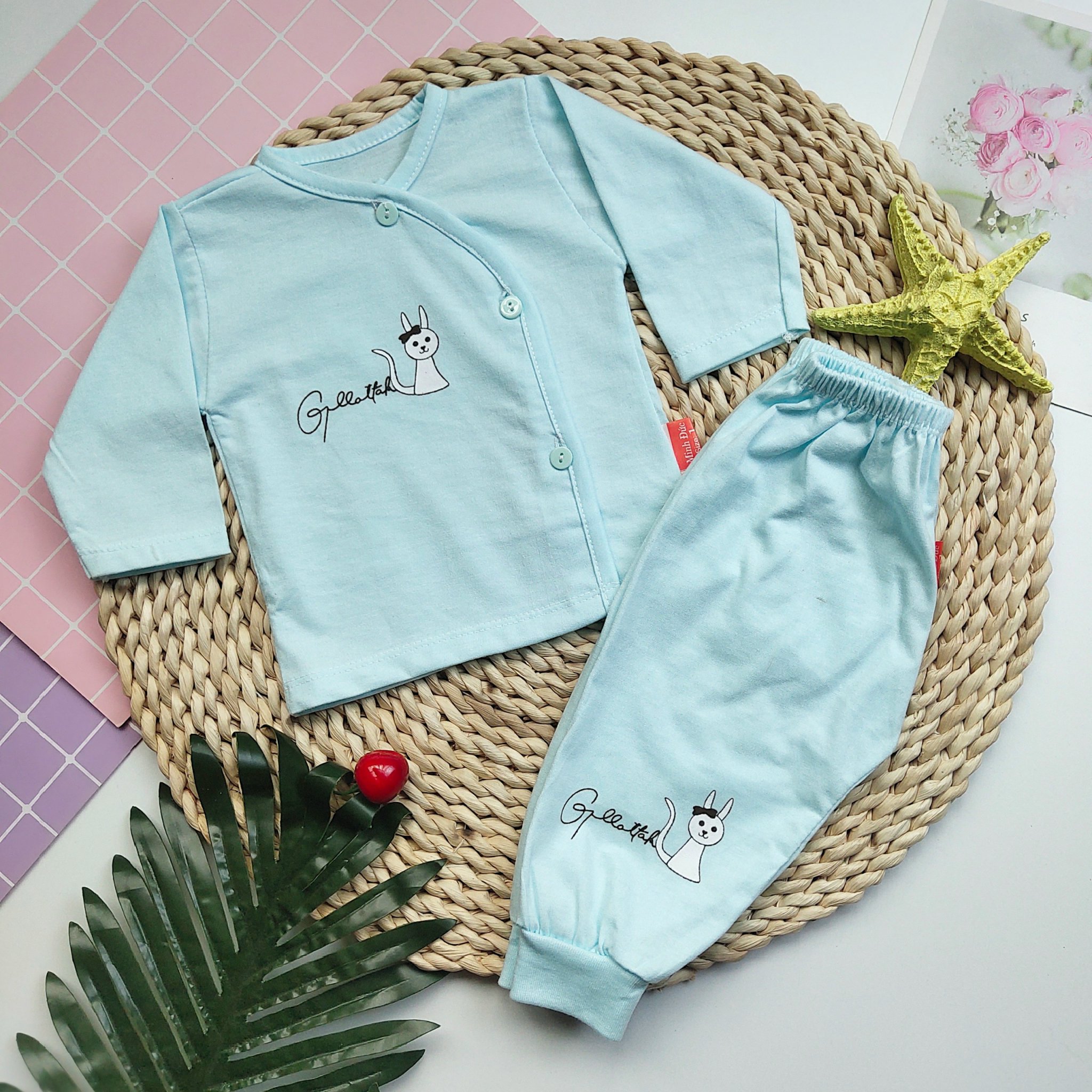 bộ đồ sơ sinh cài cúc chéo (minh đức) chất liệu cotton cài cúc mềm mại hè thu (0-9 tháng) bộ quần áo dài tay cho bé sơ sinh 9