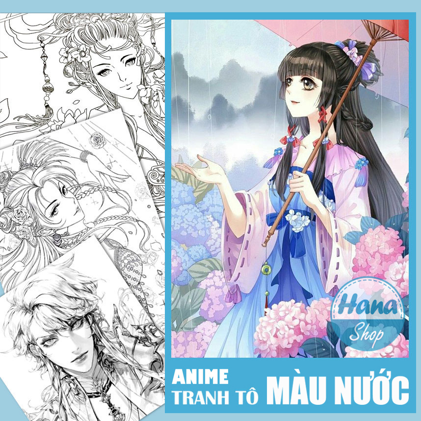 Bộ tranh tô màu Anime (30-80 tranh) khổ A4, A5 - Chất liệu giấy phác thảo màu chì, màu nước (chat với shop để được tư vấn)