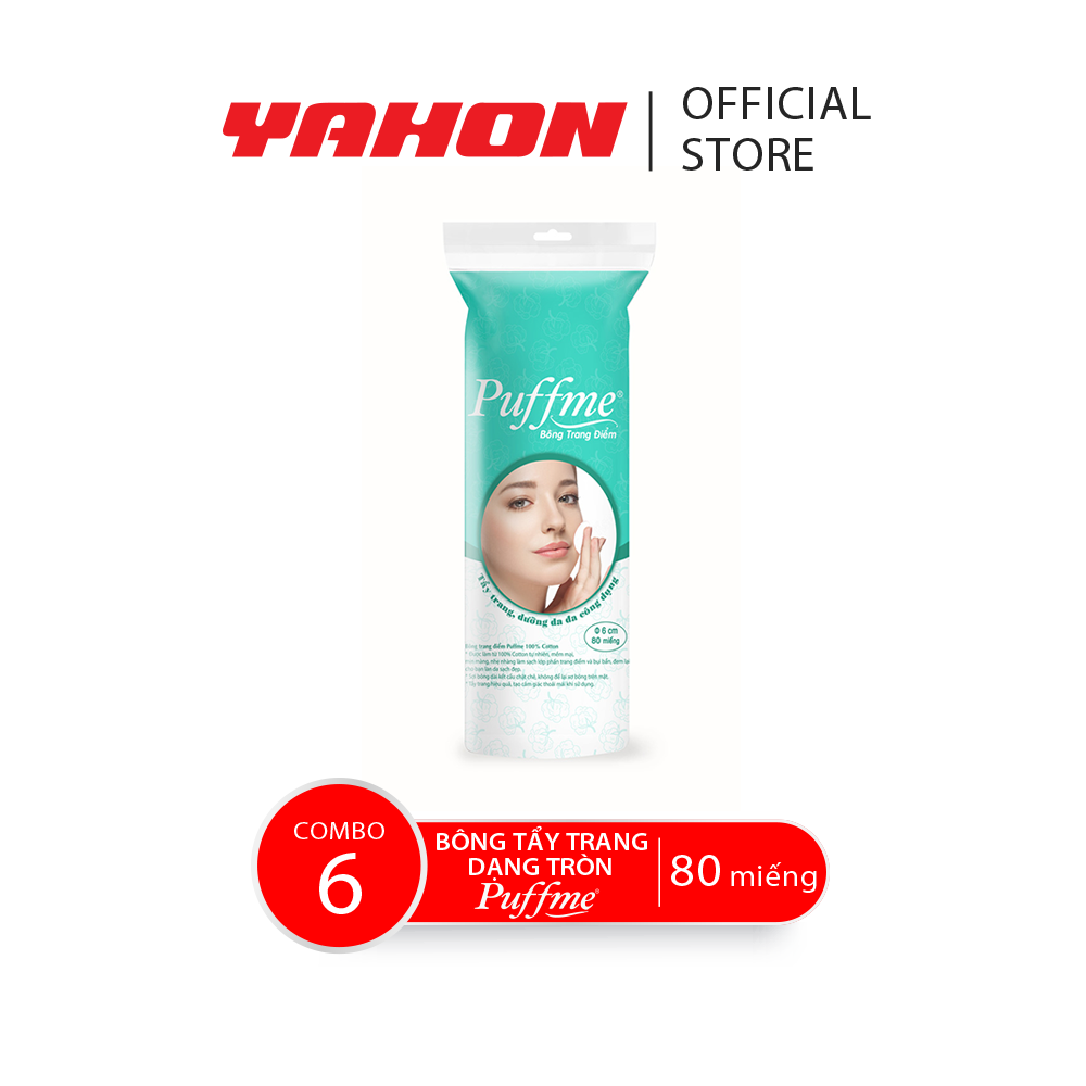 Combo 6 bao bông tẩy trang tròn puffme, 80 miếng/bao
