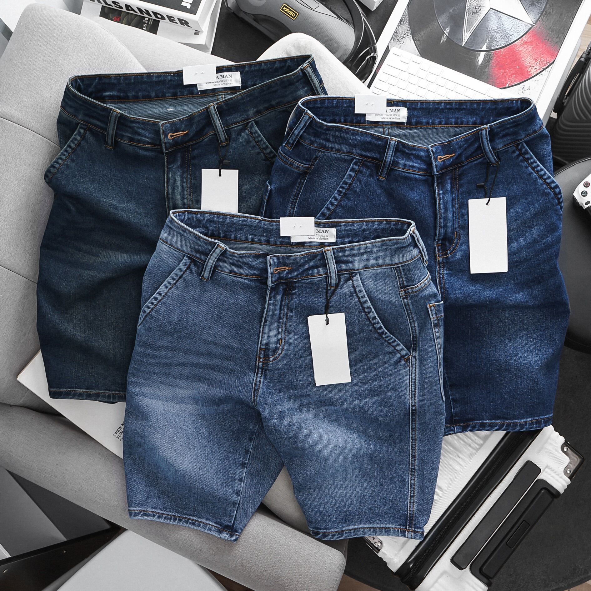Quần Short Jean Nam Túi chéo co giãn ôm vừa thoải mái chất bò xịn