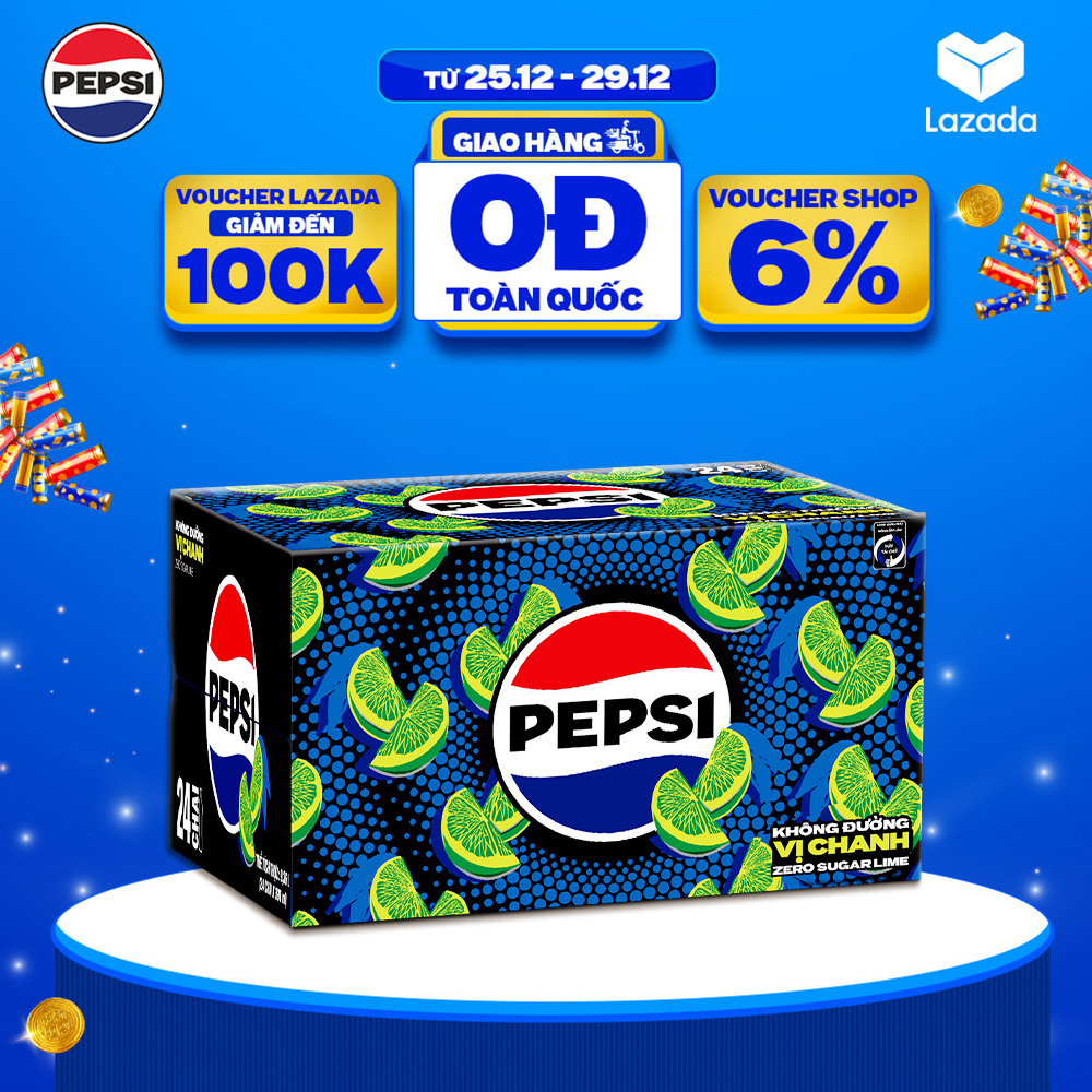  Thùng 24 Chai Nước Ngọt Giải Khát Có Gaz Pepsi Vị Chanh Không Calo Không Đường  390ml  chai  