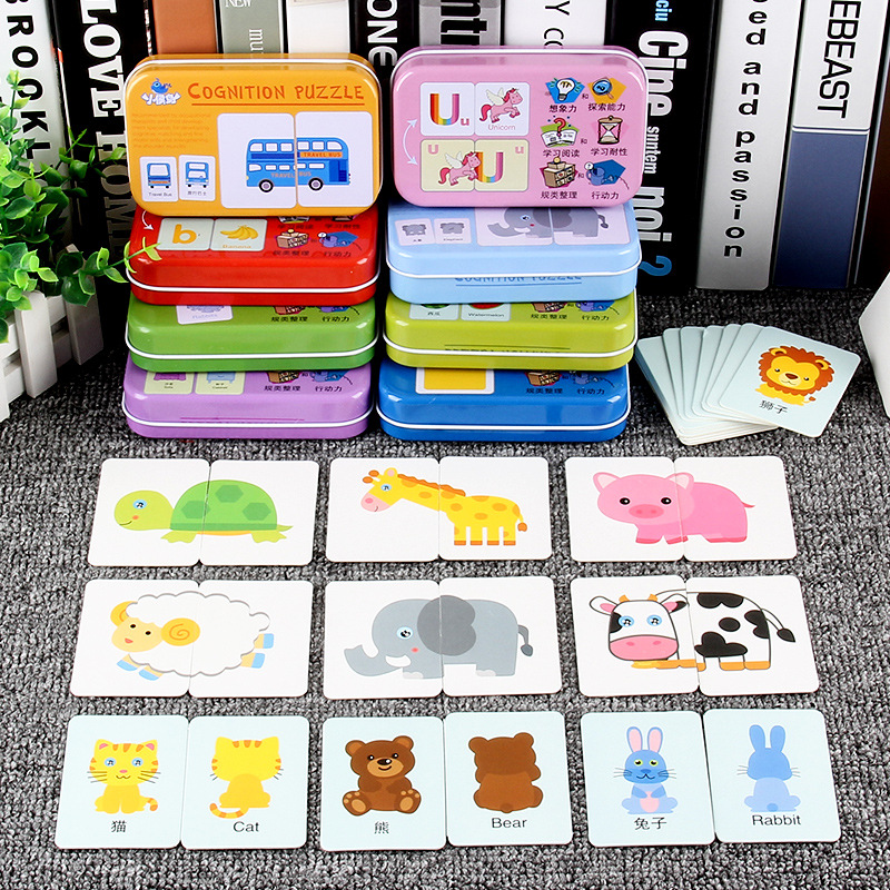Ghép hình 2 mảnh hộp sắt - trọn bộ 8 chủ đề