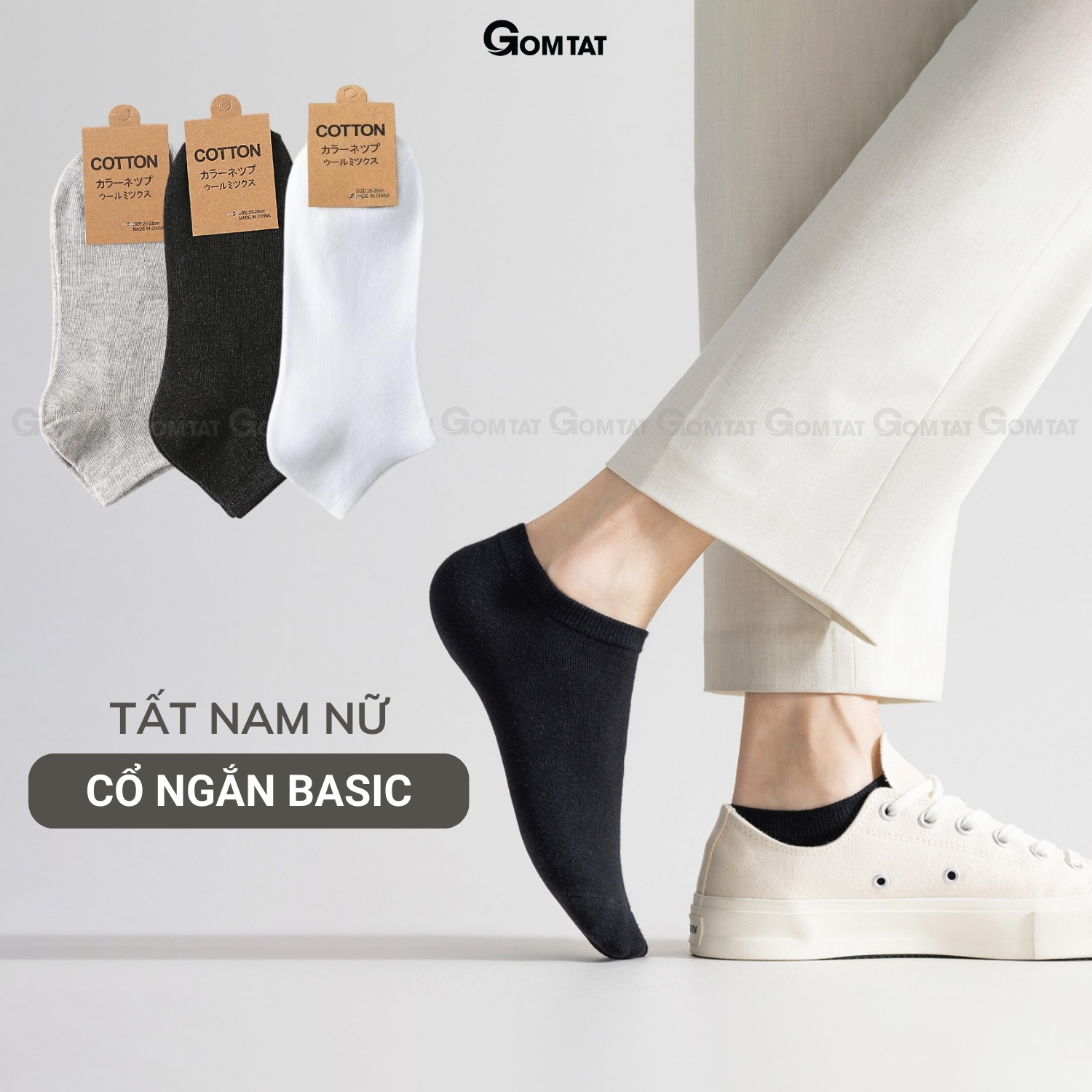  Vớ cổ thấp nam nữ GOMTAT đủ màu chất liệu cotton thoáng khí thấm hút kháng khuẩn khử mùi - CB023-1DOI 