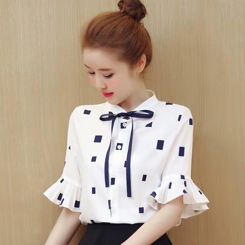 Sơ mi cổ trụ nơ tay điệu