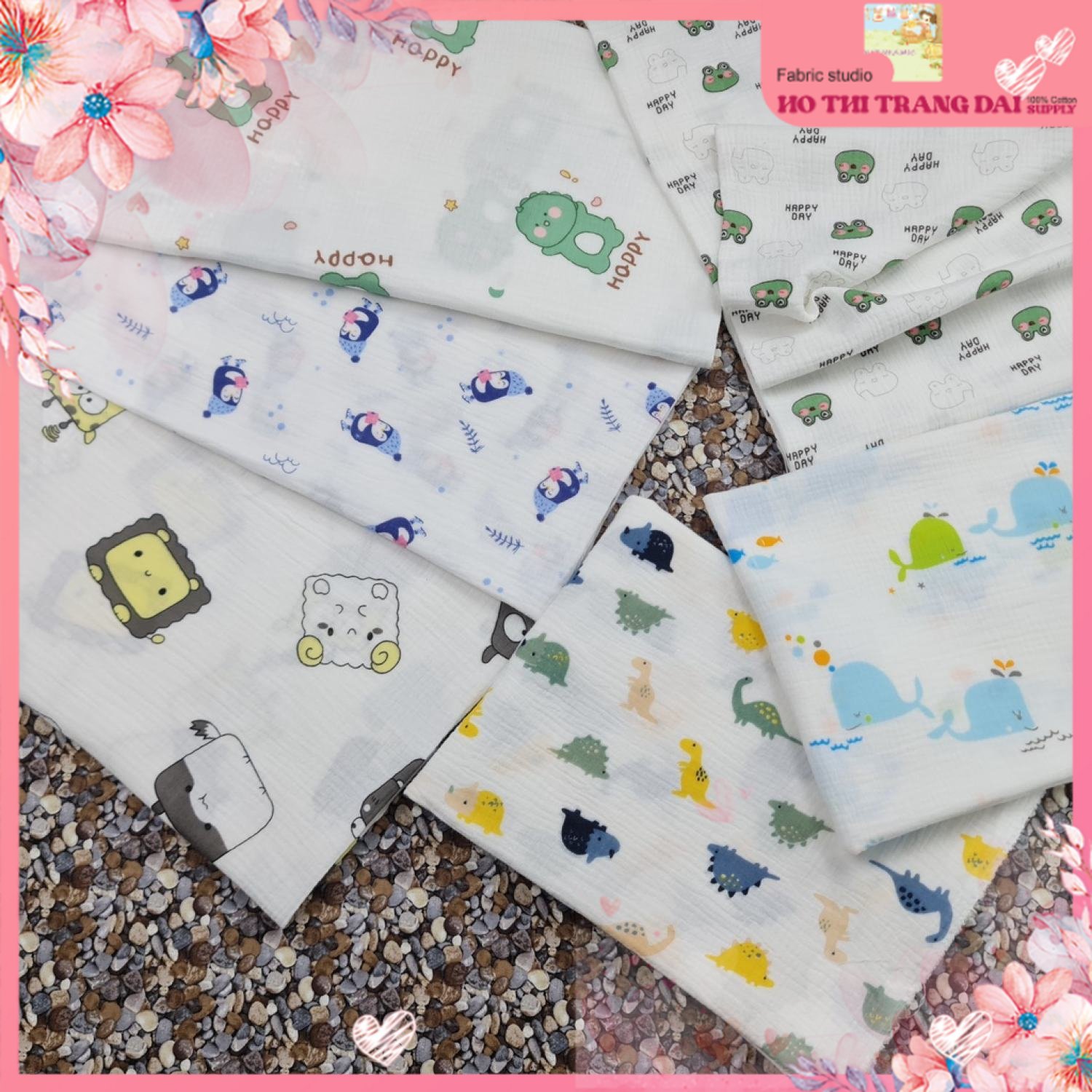 Vải xô muslin 2 lớp cao cấp - Bộ sưu tập các mẫu thú dễ thương