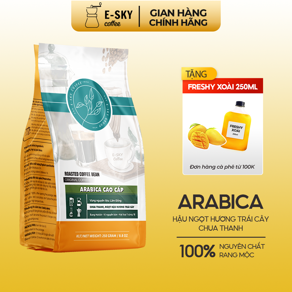 Cà phê rang xay nguyên chất arabica cầu đất e-sky coffee cafe pha phin pha máy cold brew 250g-500g