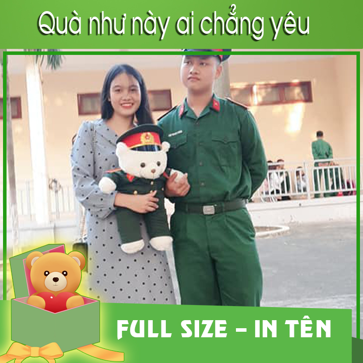 Gấu bông mặc đồ lính – gấu bông full size, big size, hỗ trợ in, thiêu tên