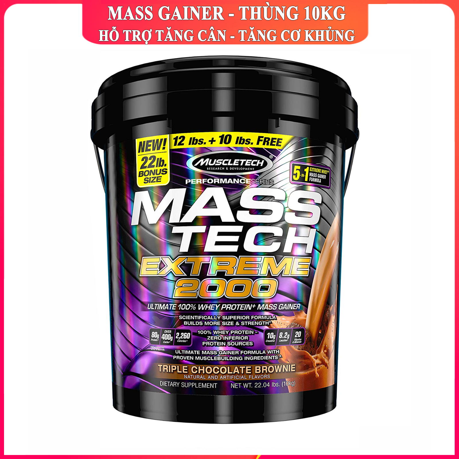 Sữa tăng cân tăng cơ cực khủng MASS TECH EXTREME 2000 của MuscleTech thùng cực lớn 10kg hỗ trợ tăng cân, tăng cơ nạc nhanh chóng cho người tập gym và chơi thể thao hấp thu kém - thuc pham