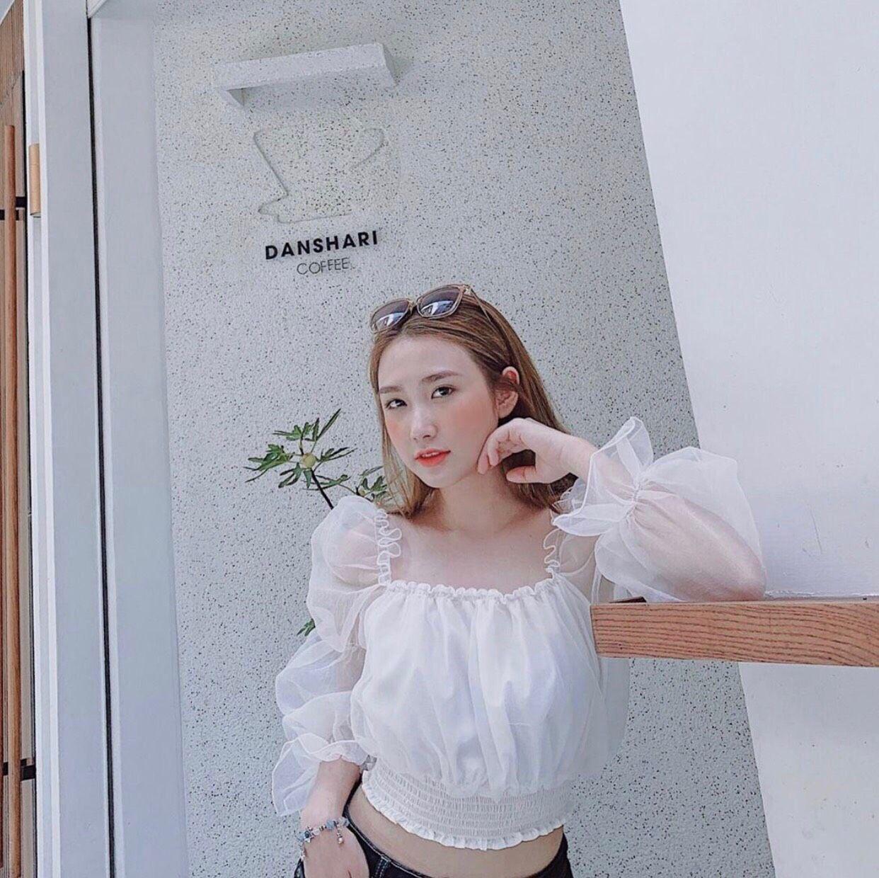 Áo trễ vai kate tay dài phối voan sang trọng 1125A21B1