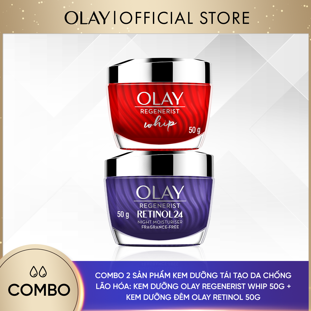 [25-30.11 DEAL SỐC ĐƠN 749K TẶNG 4 QUÀ] Combo 2 Kem Dưỡng OLAY Mỏng Nhẹ Tái Tạo Da Và Chống Lão Hóa Toàn Diện 50gx2 [Số lượng quà có hạn]