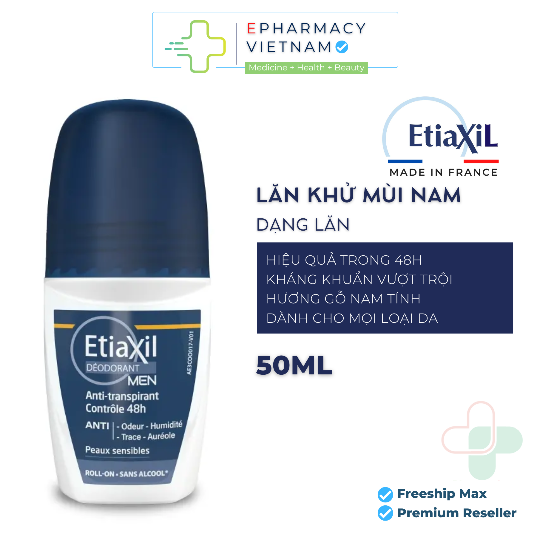 Lăn Khử Mùi Nam Etiaxil For Men Antiperspirant Control 48h 50ml