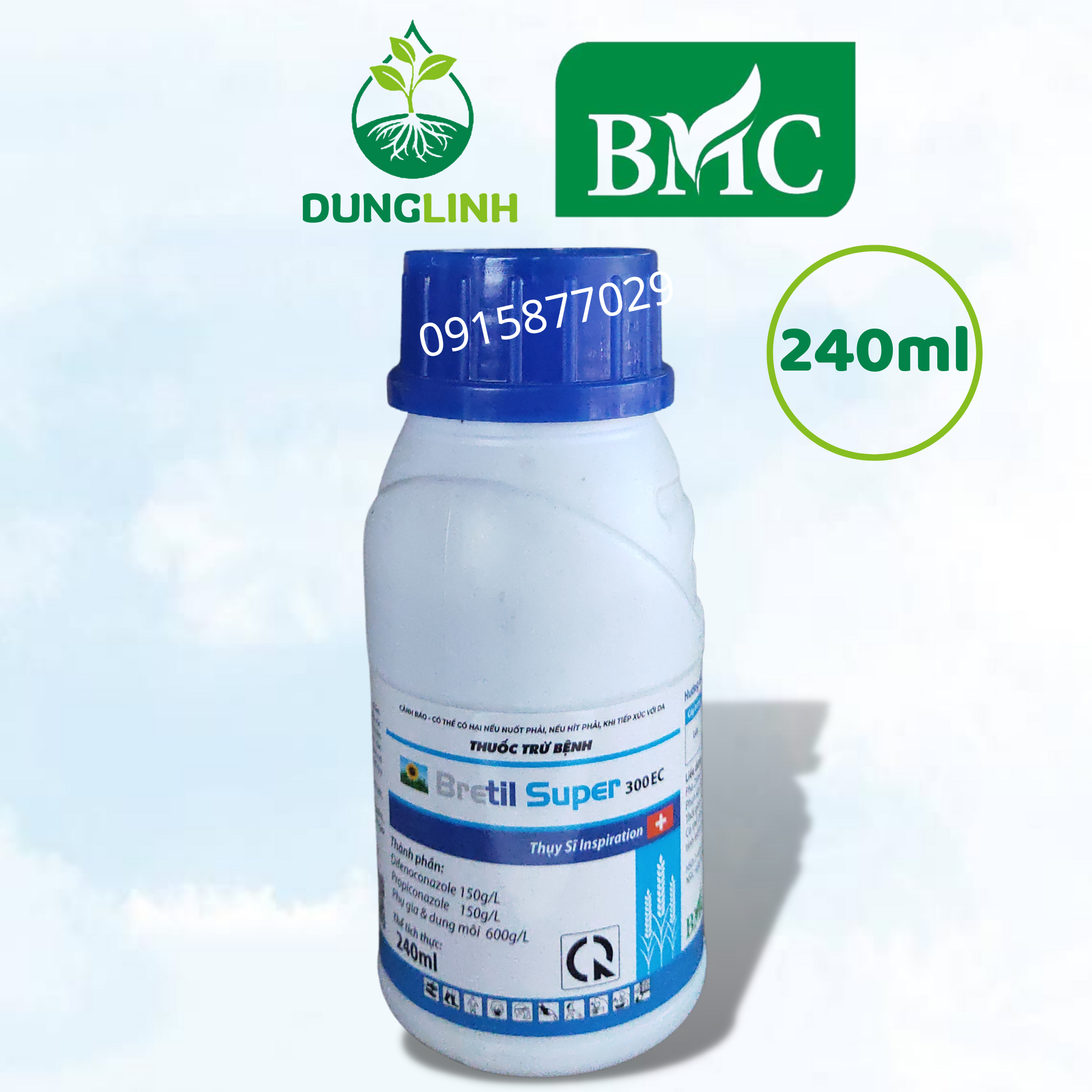 Thuốc trừ bệnh rỉ sắt, thán thư, khô vằn, lem lép hạt bretil super 300ec chai 240ml